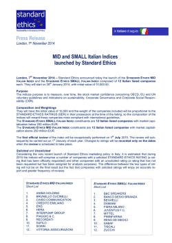 MID and SMALL Italian Indices launched by Standard Ethics