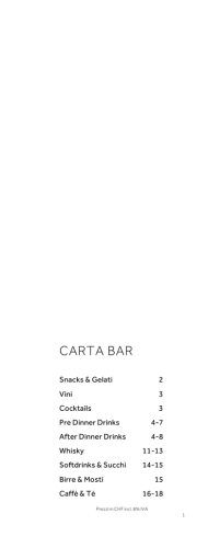 CARTA DI BAR - Villa Orselina