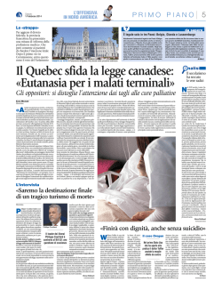 Il Quebec sfida la legge canadese: «Eutanasia per i malati terminali»