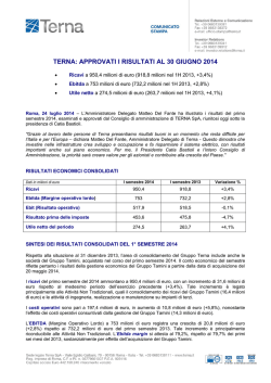 Comunicato stampa - Terna: approvati i risultati al 30 giugno 2014