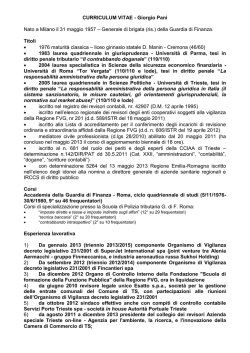 curriculum vitae del soggetto - Regione Autonoma Friuli Venezia