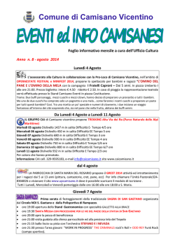 Eventi e info AGOSTO 2014 DEF - Comune di Camisano Vicentino