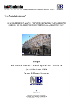 Bologna Dal 10 marzo 2015 tutti i martedì e giovedì sera 18.30