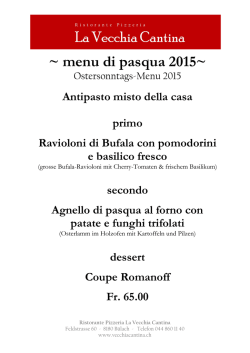 menu di pascqua 2015 - Ristorante Pizzeria La Vecchia Cantina