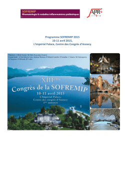 Programme SOFREMIP 2015 10-‐11 avril 2015, L`Impérial Palace, C