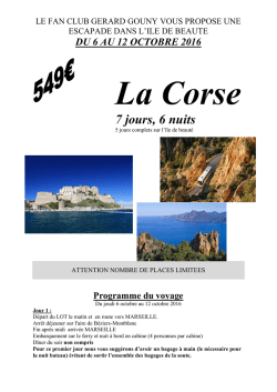 Programme du voyage en Corse