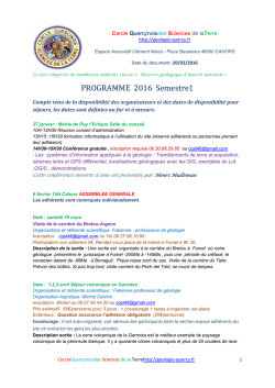 Programme 2016 Semestre 1 - geologie