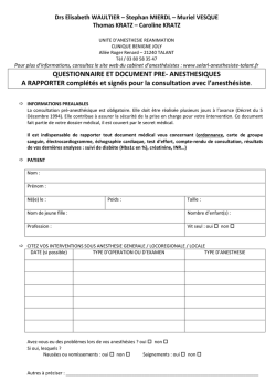 Questionnaire d`anesthésie Adulte - Médecins anesthésistes de Talant