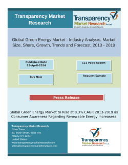 Global green energy market is poised to reach US$831.9 bn, rising at a CAGR of 8.3% By 2019