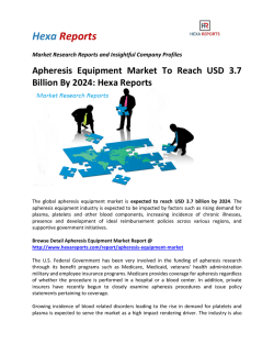 Apheresis Equipment Market To Reach USD 3.7 Billion By 2024 Hexa Reports