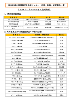 神奈川県立循環器呼吸器病センター 新規・削除・変更薬品一覧 （2016