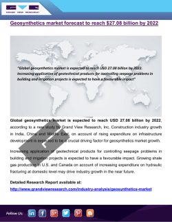 Geosynthetic Market Size Was 6,124.0 Million Square Meters In 2014 And Is Expected To Reach Above 9,000.0 Million Square Meters By 2022: Grand View Research, Inc.