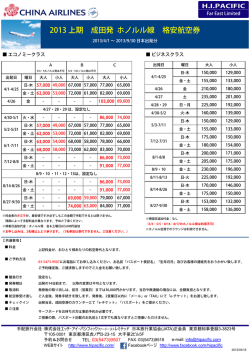 2013 上期 成田発 ホノルル線 格安航空券
