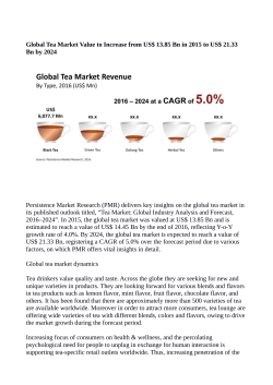 Tea Market Expected to Value US$ 21.33 Billion By 2024