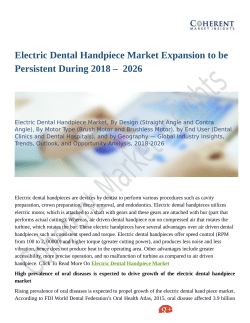 Electric Dental Handpiece Market Foreseen To Grow Exponentially Over  2026