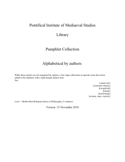 The Pamphlet Collection - Pontifical Institute of Mediaeval Studies