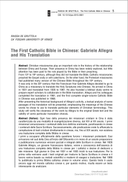 The First Catholic Bible in Chinese: Gabriele Allegra and His