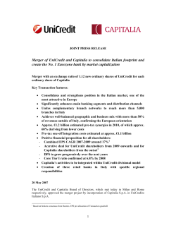 Merger of UniCredit and Capitalia to consolidate