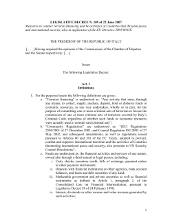 Legislative Decree n.​ 109 of 22 June 2007