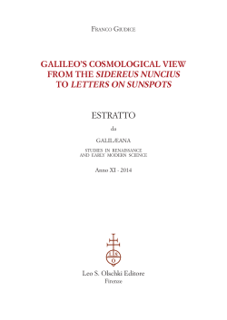 galileo`s cosmological view from the sidereus nuncius to letters on