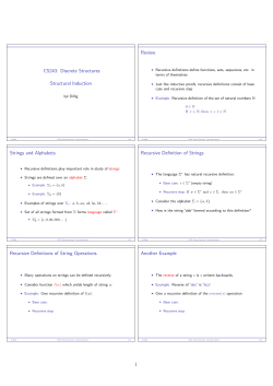 CS243: Discrete Structures Structural Induction Review Strings and