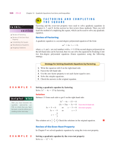 10.1 Factoring and Completing the Square