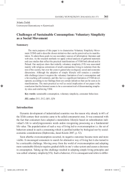 Challenges of Sustainable Consumption: Voluntary Simplicity as a