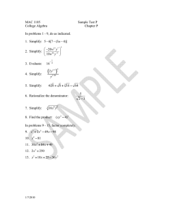 MAC 1105 Sample Test P College Algebra Chapter P In problems 1
