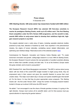 Press Release - 2014 ERC Starting Grants - Europa