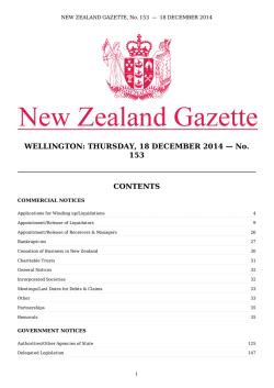WELLINGTON: THURSDAY, 18 DECEMBER 2014 - New Zealand