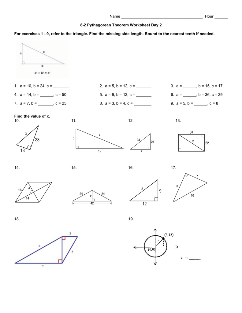 2000-200 Pythagorean Theorem Worksheet day 200 With Regard To Pythagorean Theorem Worksheet With Answers