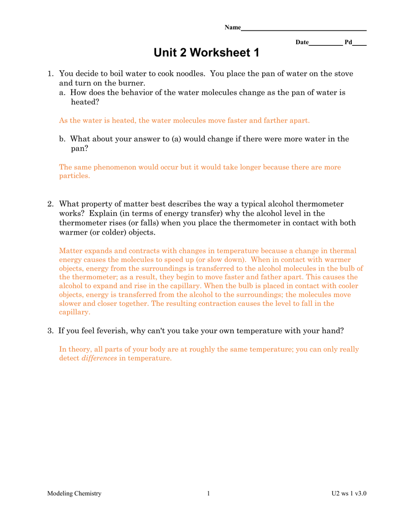 Unit 20 Worksheet 20 Intended For Chemistry Worksheet Matter 1 Answers