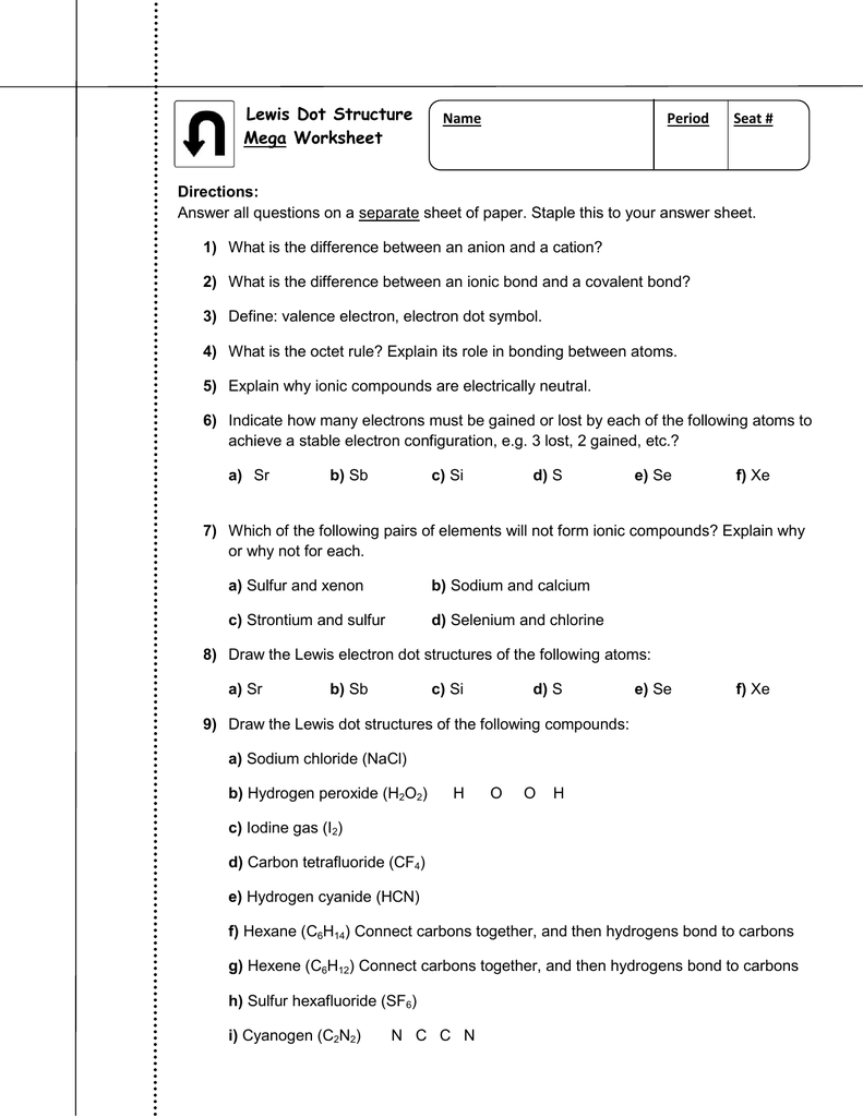 Lewis Dot Structure Mega Worksheet Inside Electron Dot Diagram Worksheet