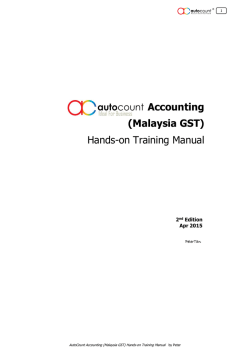 Accounting (Malaysia GST) Hands-on Training Manual