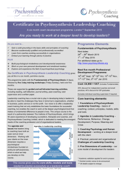 Certificate in Psychosynthesis Leadership Coaching