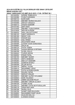 2014-2015 eğitim yılı yıllık dersler vize sınav listeleri miras hukuku