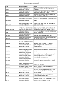 &Ouml;SYM BAŞVURU MERKEZLERİ İl Adı Başvuru