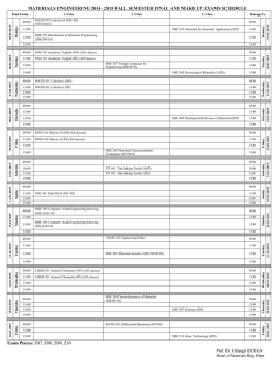 MATERIALS ENGINEERING 2014 - 2015 FALL SEMESTER FINAL