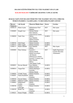 Vize Mazeret Sınav Tarihi ve &Ouml;ğrenci Listesi