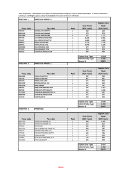 Par&ccedil;a kodu Par&ccedil;a Adı Adet Liste Fiyatı (KDV Hari&ccedil;) Toplam