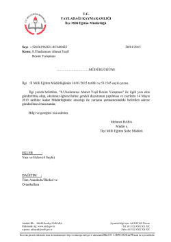 T.C. YAYLADAĞI KAYMAKAMLIĞI İl&ccedil;e Milli Eğitim M&uuml;d&uuml;rl&uuml;ğ&uuml; Sayı