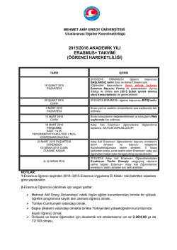 2014-2015 Erasmus+ Takvimi - Mehmet Akif Ersoy &Uuml;niversitesi