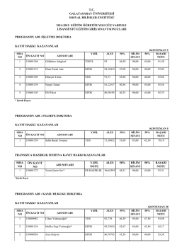 SIRA NO ÖN KAYIT NO ADI SOYADI Y.DİL NOTU ALES 50% BİLİM