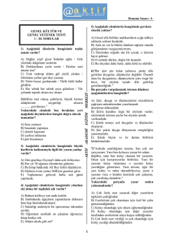 Deneme Sınavı -1 - Aktif Akademi Eğitim Merkezi