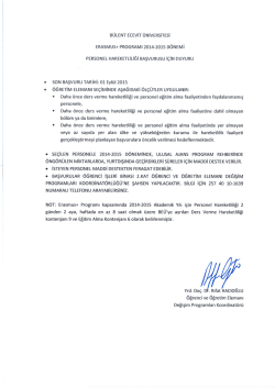 2014 – 2015 Erasmus+ Programı Akademik Personel İlanı