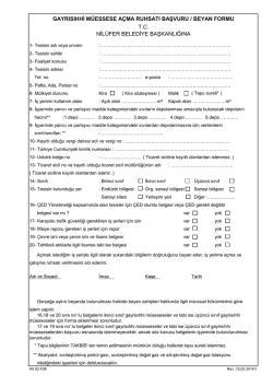 Gayrisıhhi İşyeri A&ccedil;ma ve &Ccedil;alışma Ruhsatı Başvuru Formu