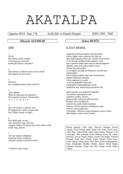 Ağustos 2014 - Sayı 176 Aylık Şiir ve Eleştiri Dergisi ISSN