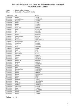 2014 - 2015 &Ouml;ĞRETİM YILI &Ouml;SYS İLE &Uuml;NİVERSİTEMİZE