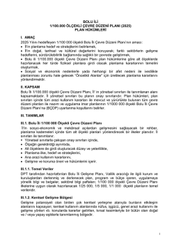 BOLU İLİ 1/100.000 &Ouml;L&Ccedil;EKLİ &Ccedil;EVRE D&Uuml;ZENİ PLANI (2025) PLAN