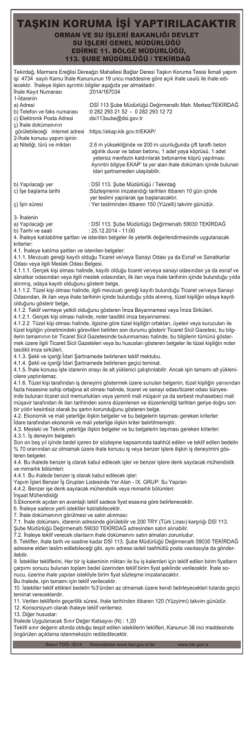 12 Aralık 2014 TAŞKIN KORUMA İŞİ YAPTIRILACAKTIR ORMAN